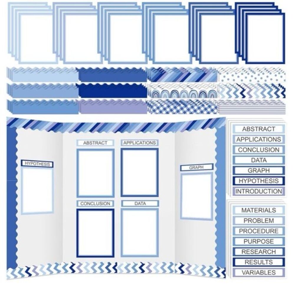 Science Fair Board Supplies  Blue Boho Scalloped Bulletin Borders +